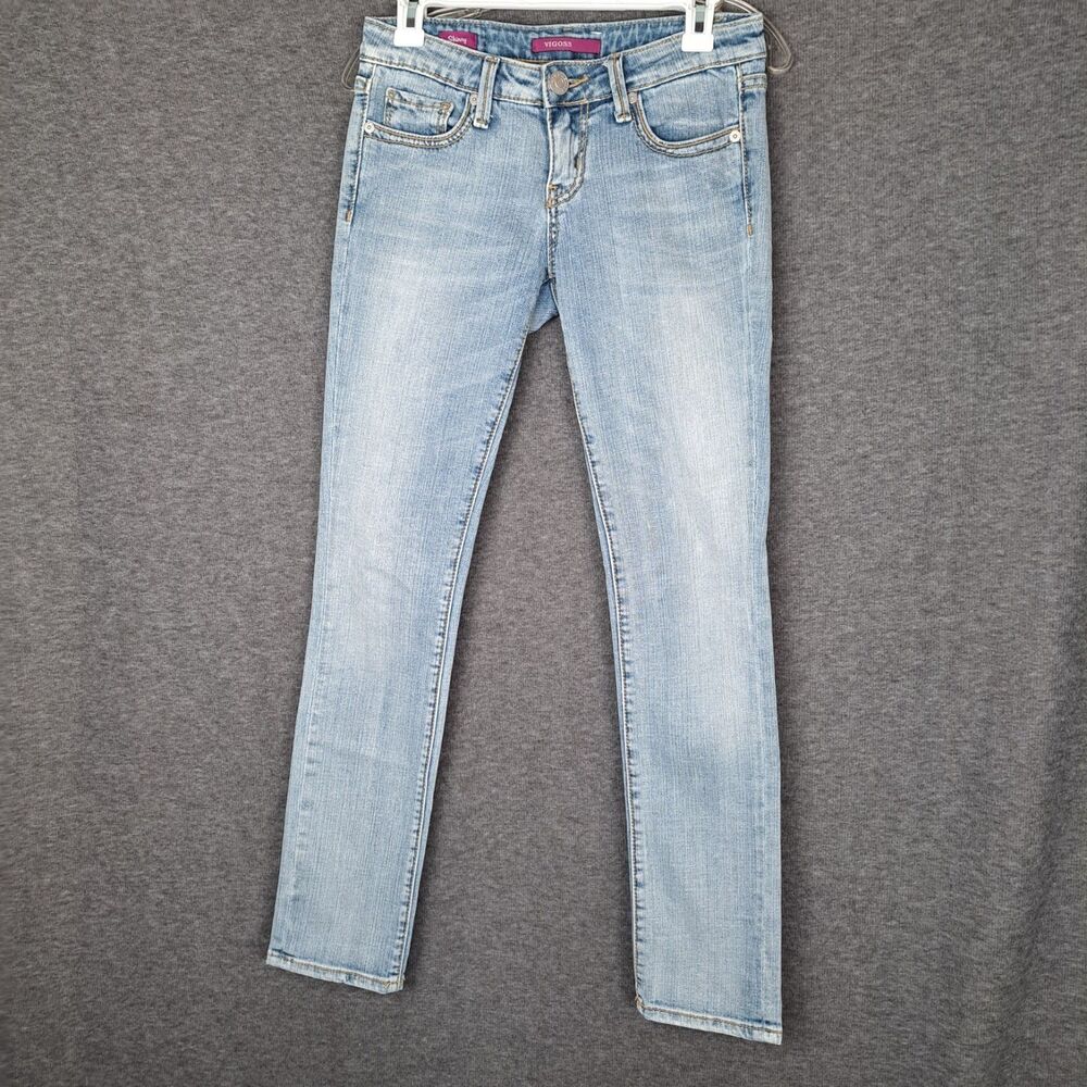 Vigoss Skinny Jeans Light Blue Denim Stretch Flap Distressed Pockets 28x30.5
